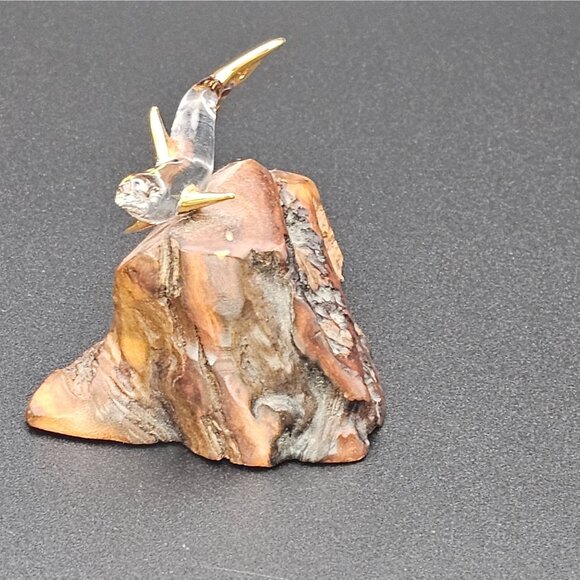 Raw Natural Wood Clear Glass Dolphin Figurine GoldTone Tip Finish 1.5" VTG Décor - Picture 7 of 16